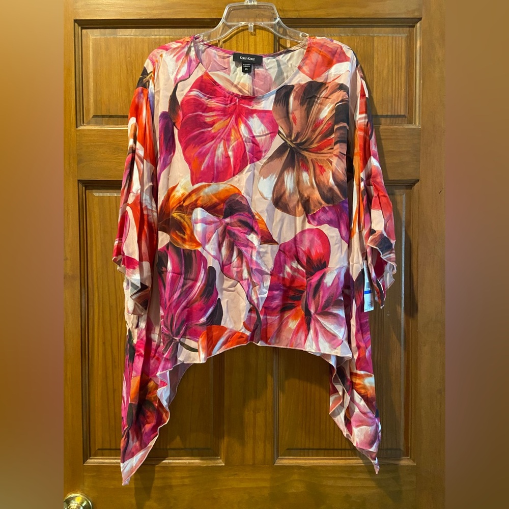 NWT! Karen Kane Pink tropical Top Sz xl